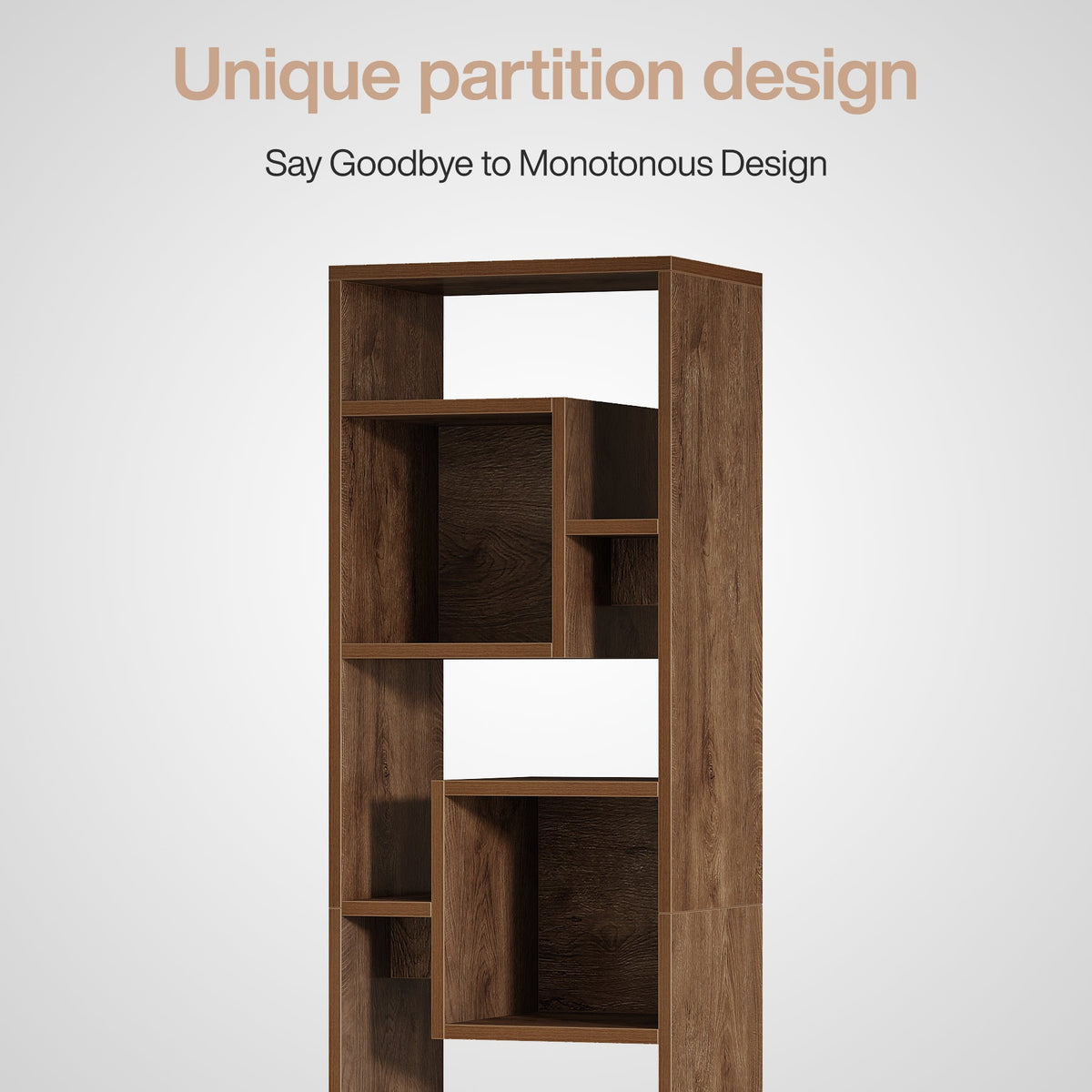 71" Narrow Bookshelf, 8-Tier Staggered Bookcase Etagere Display Shelf