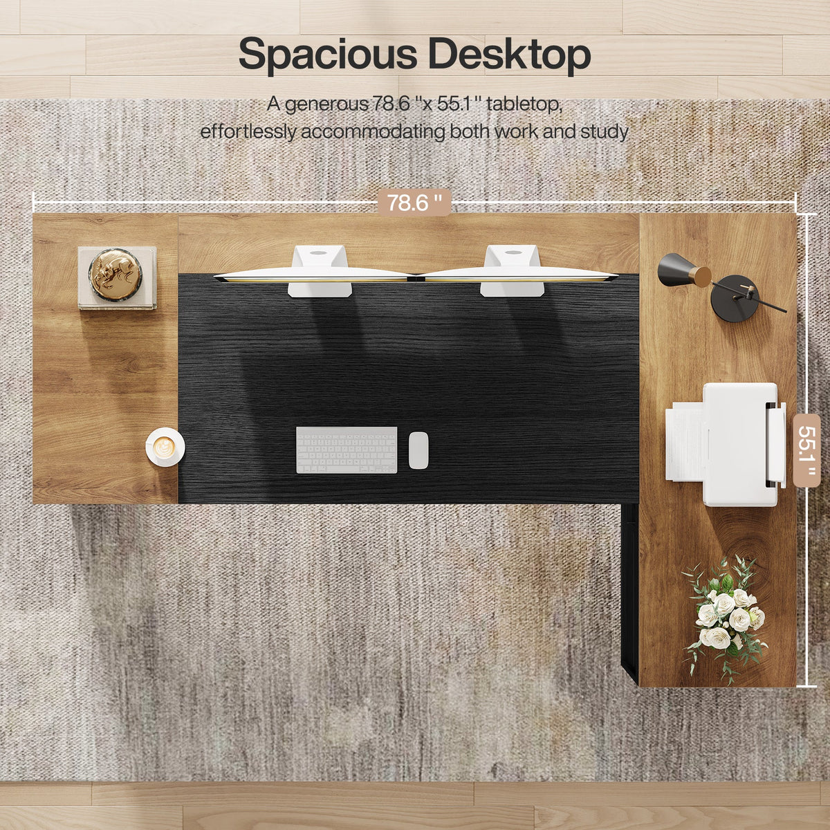 L-Shaped Executive Desk, 78.7" Computer Desk with Cabinet and Storage Shelves