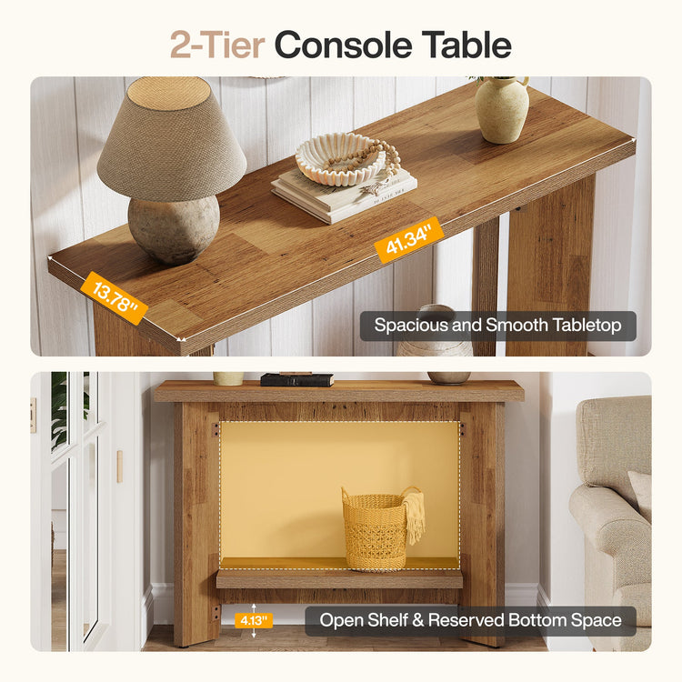 2-Tier Console Table, 41" Narrow Sofa Entryway Table with Storage Shelf