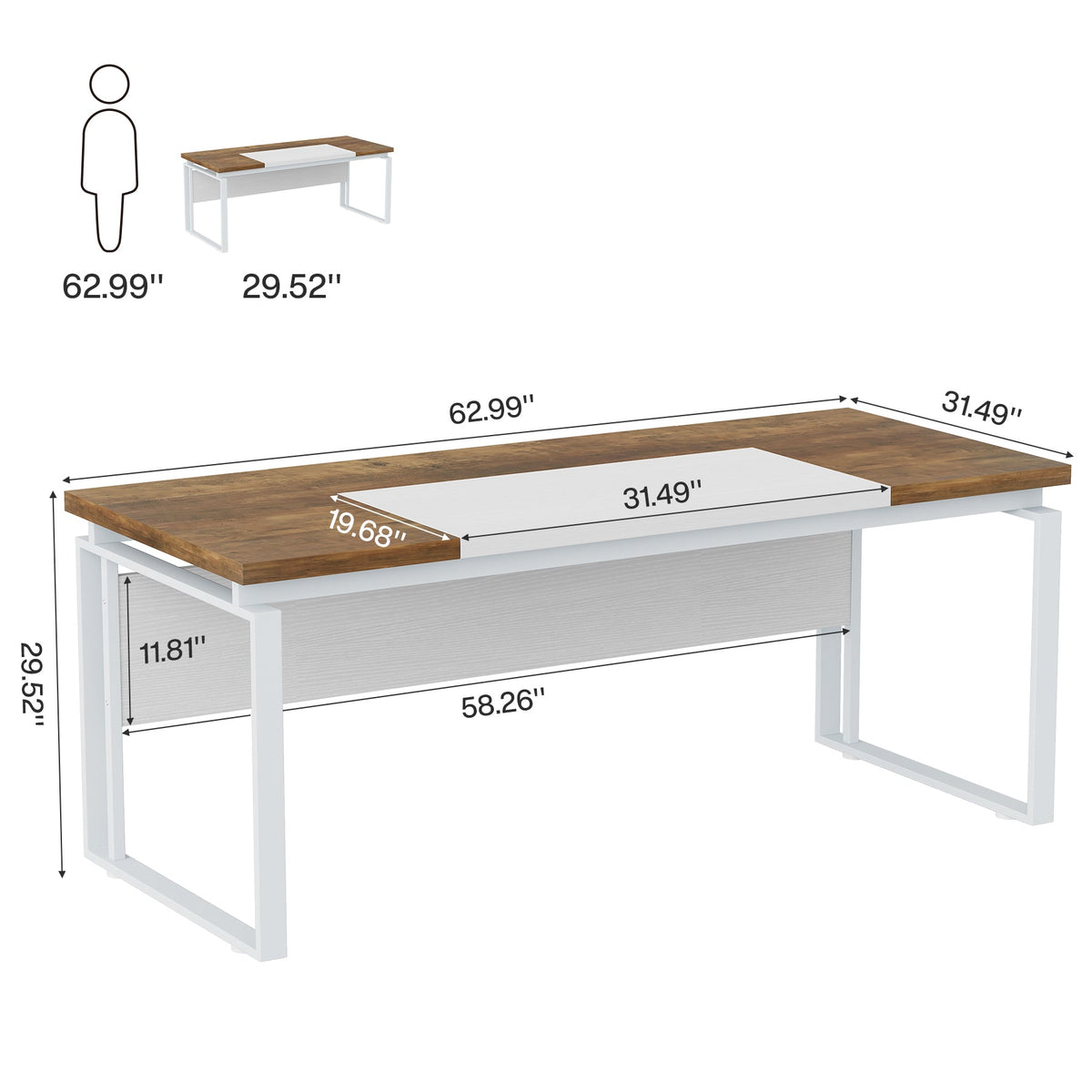 63" Computer Desk, Modern Executive Desk with Sturdy Legs