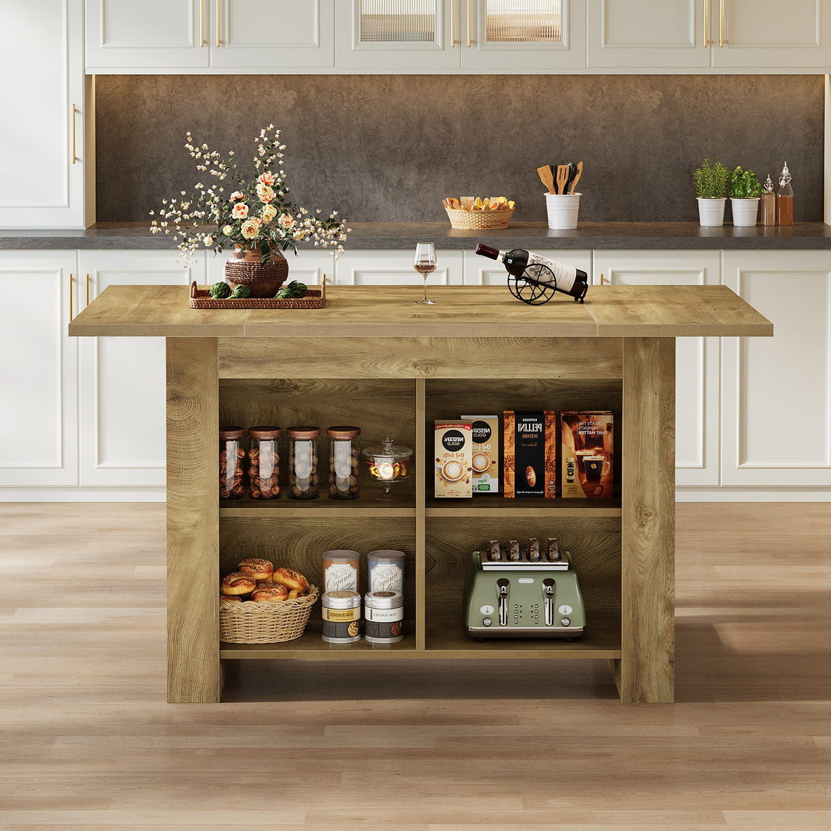 63" Kitchen Island, Farmhouse Counter Height Bar Table with Storage