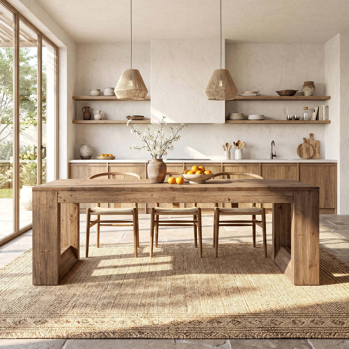 Solid Wood Dining Table, 86.6" Rectangular Kitchen Table for 8-10 People