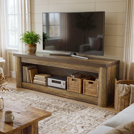 63" TV Stand for TVs up to 75", Entertainment Center with Open Storage for Living Room