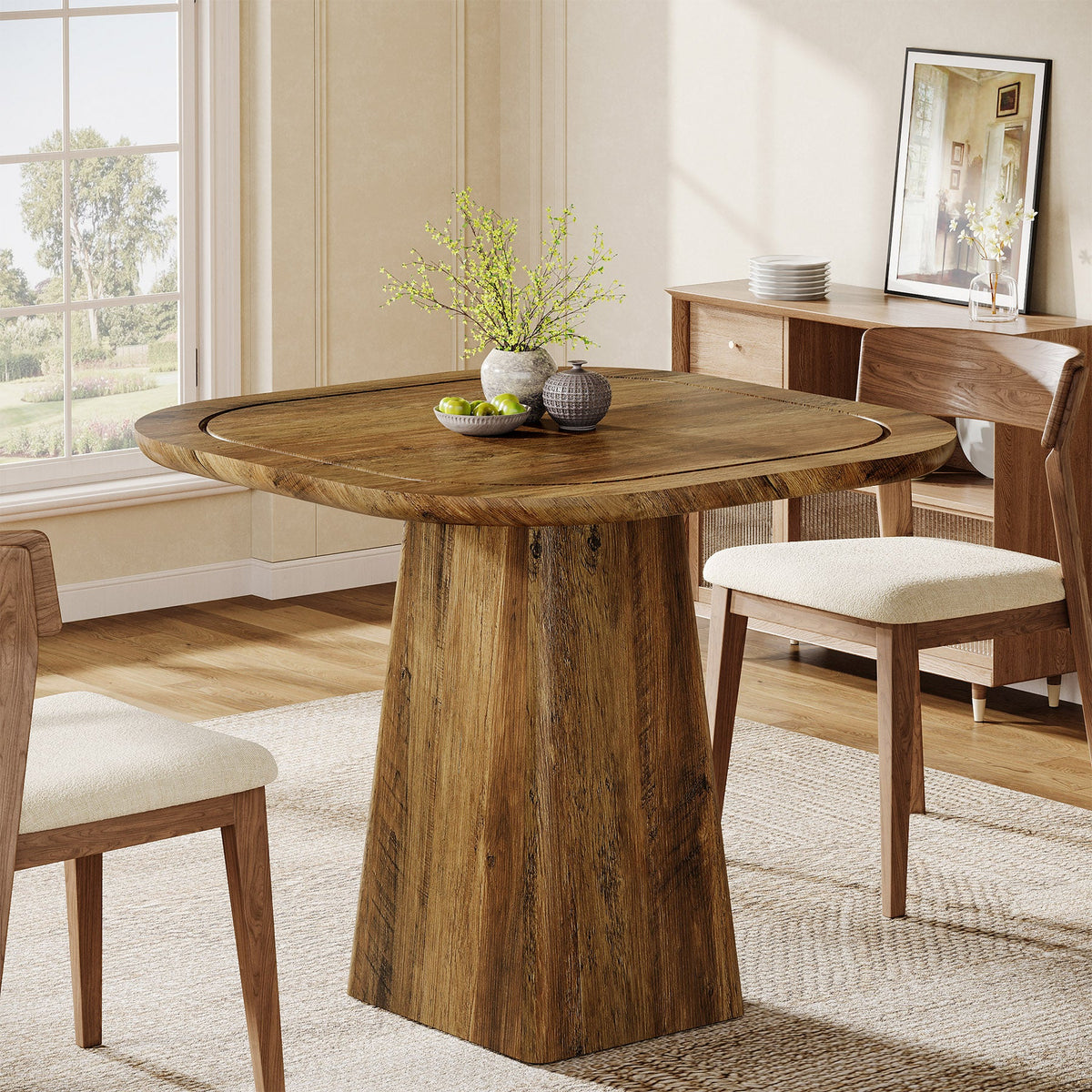 Square Dining Table for 2-4, 31.5" Kitchen Table with Heavy-Duty Pedestal Base