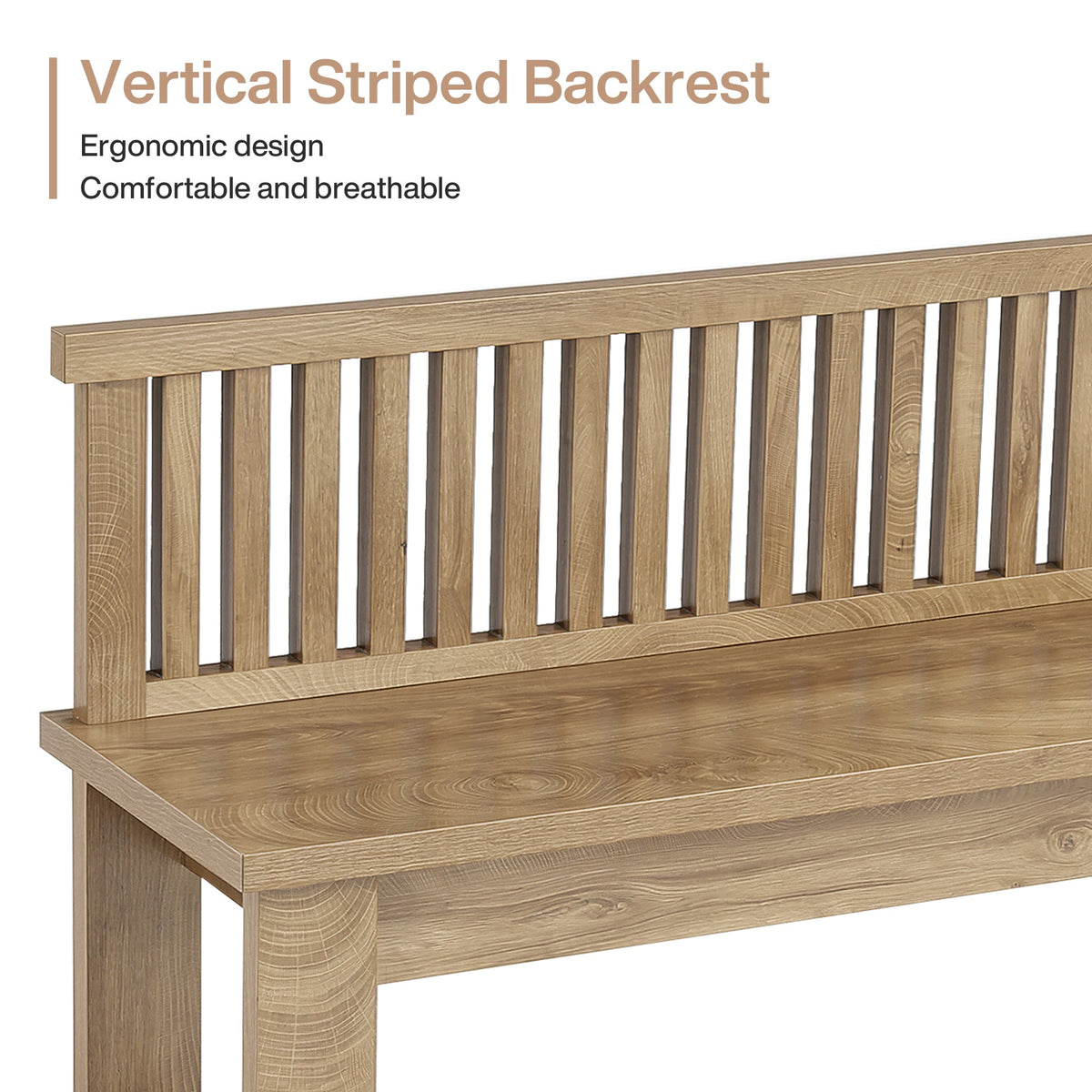 55" Entryway Bench, Farmhouse Seating Bench with Vertical Stripes Backrest for Hallway