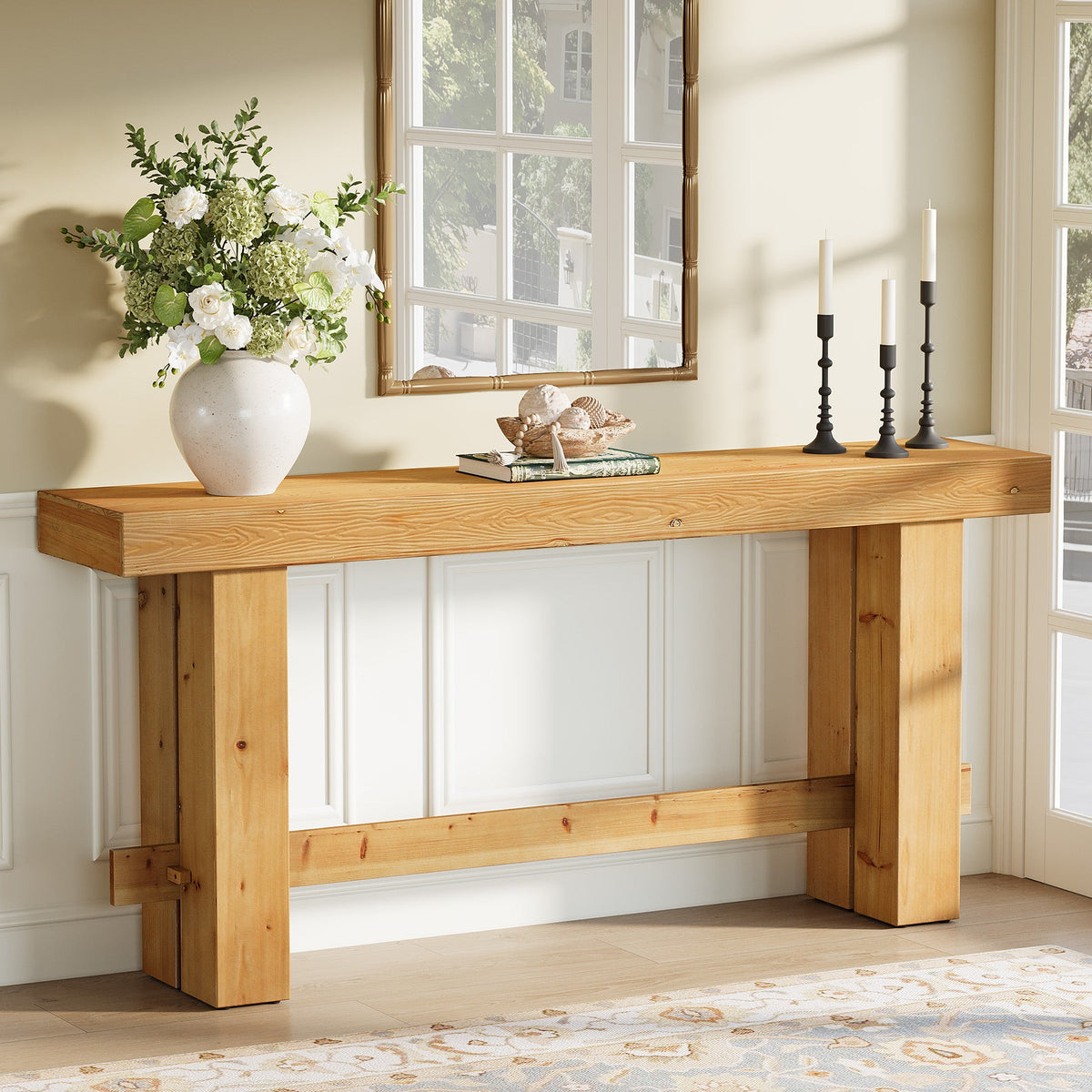 Solid Wood Console Table,63" Sofa  Entryway Table with Stable Leg