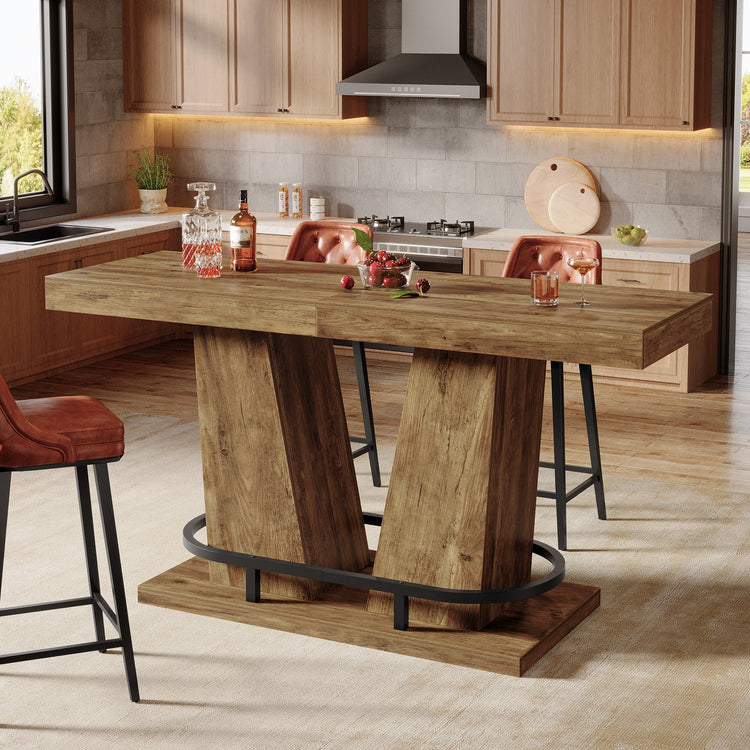 62.99" Bar Table for 4-6, Rectangle Counter Height Pub Table with Metal Footrest