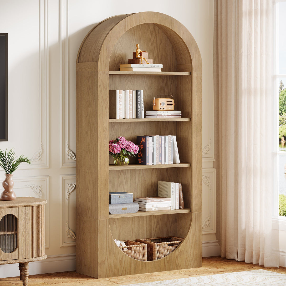 70.9" Bookshelf, 5-Tier Arched Bookcase with Open Display Shelves