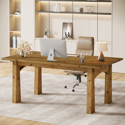 Solid Wood Executive Desk, 63" Computer Desk with Sturdy Wooden Legs