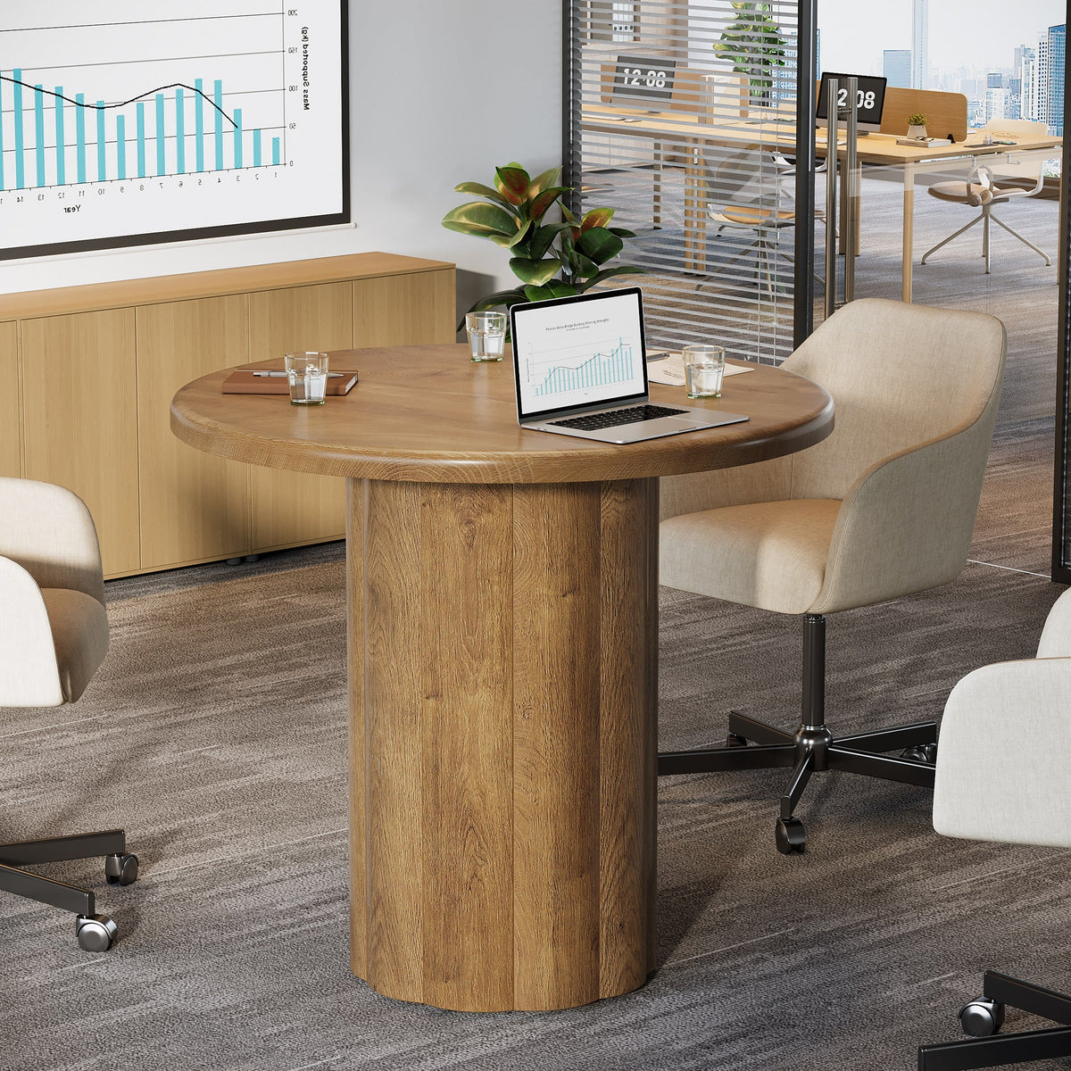 Round Conference Table, 31.5" Reception Desk for 4 with Sturdy Base