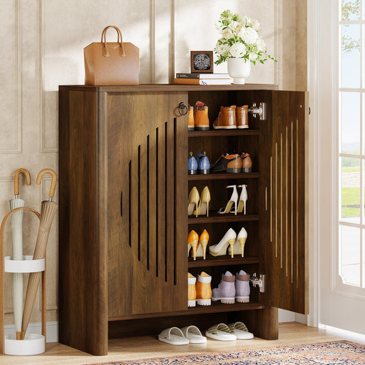 5-Tier Shoe Cabinet with Doors, Shoe Storage Organizer with Removable Shelf