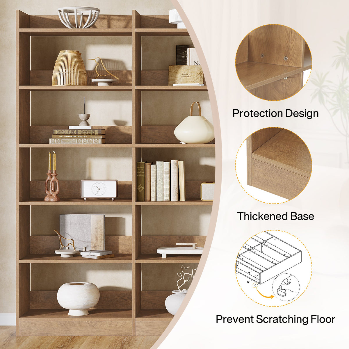 6-Tier Double Wide Bookshelf, 71" Bookcase Display Rack with Open Shelves