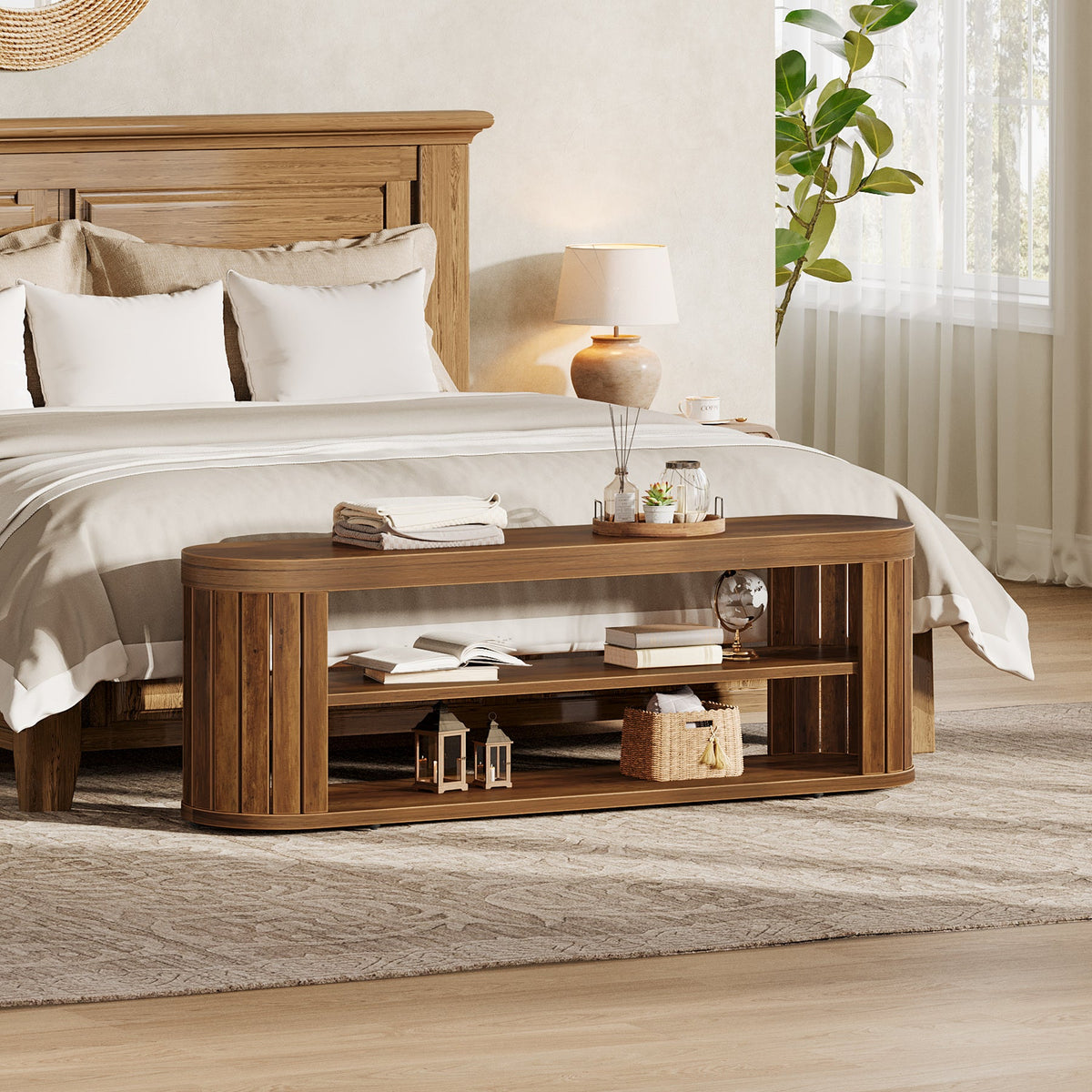 47.2" Entryway Bench, 2-Tier Shoe Bench End of Bed Stool with Storage