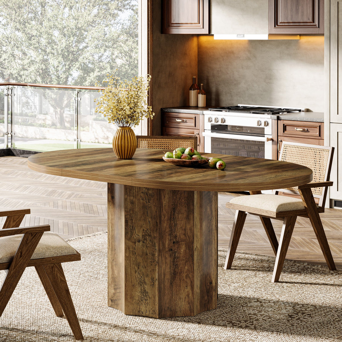 Oval Dining Table for 4-6 People, 55" Kitchen Table with Rounded Edge Tabletop
