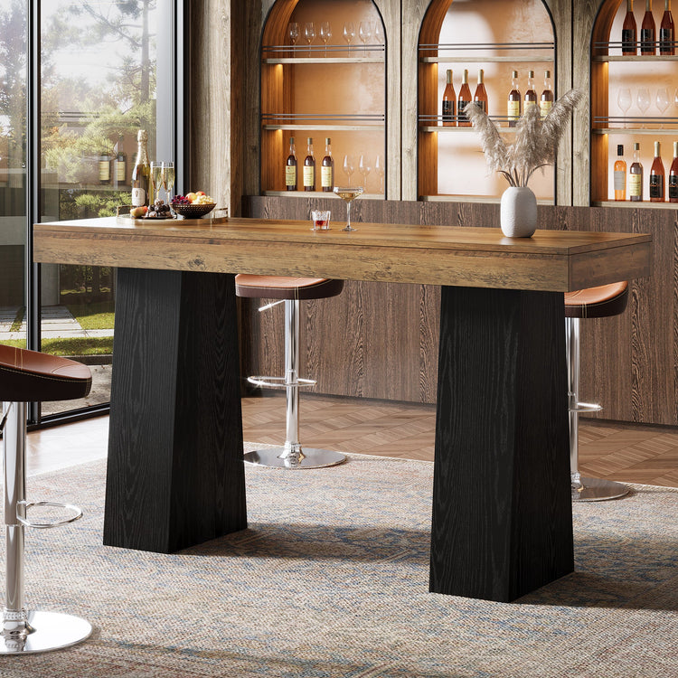 63" Bar Table, Rectangular Counter Height Pub Table with Thickened Tabletop