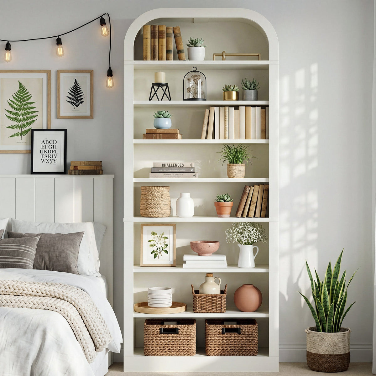 8-Tier Arched Bookshelf, 74” Tall Bookcase Open Display Shelf for Home Office