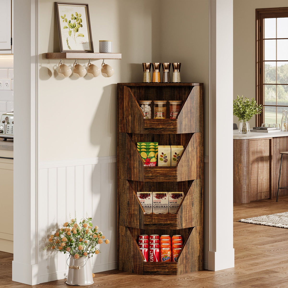 4-Tier Fruit and Vegetable Storage Rack, 55.12" Corner Storage Basket Stand