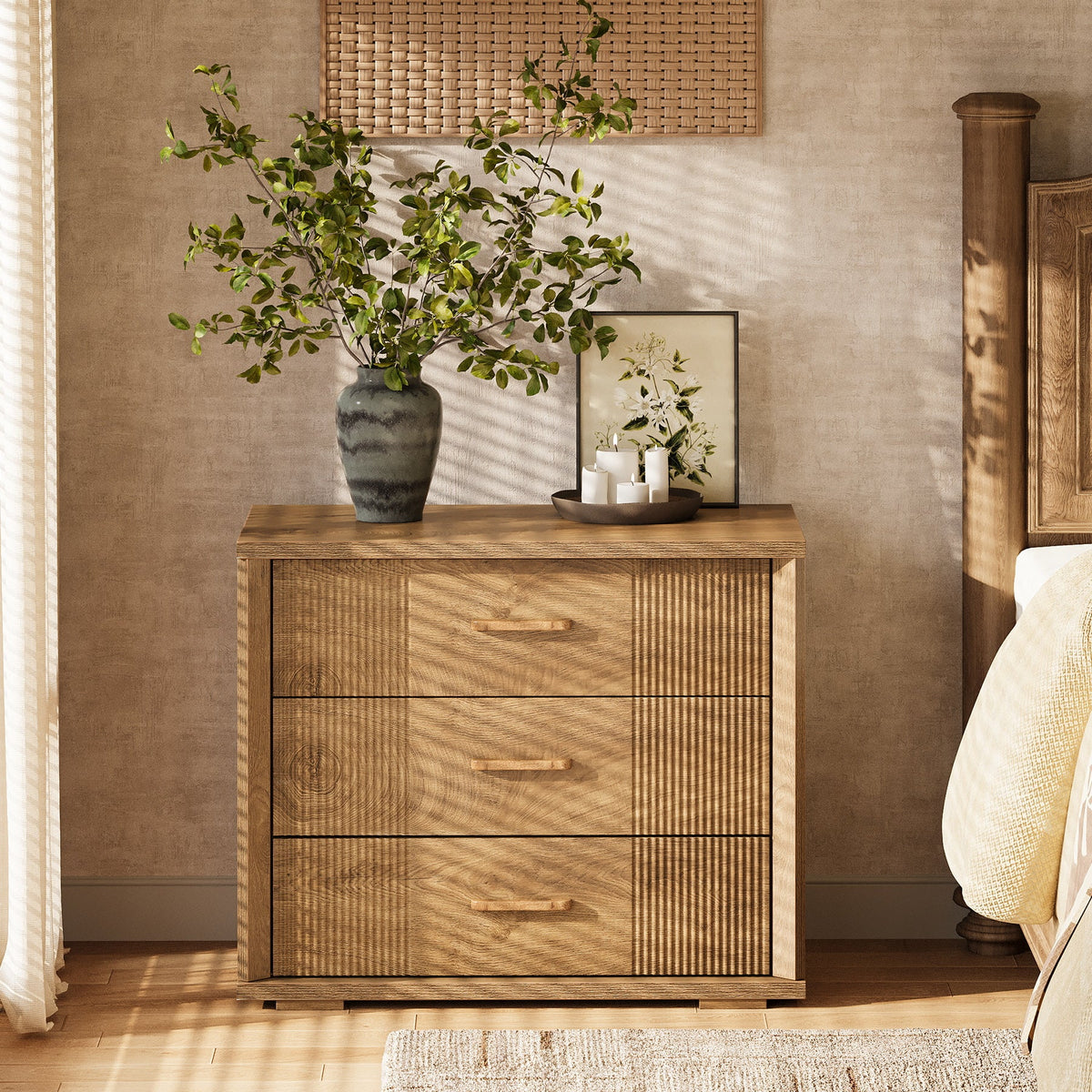 3-Drawer Nightstand, 31.5" Wide Bedside Table with Storage