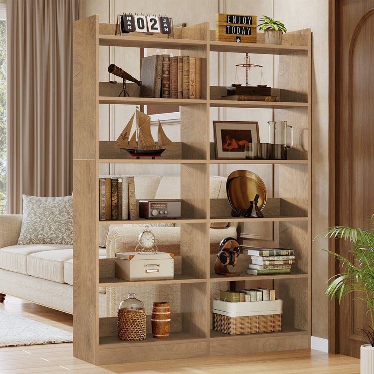 6-Tier Double Wide Bookshelf, 71" Bookcase Display Rack with Open Shelves