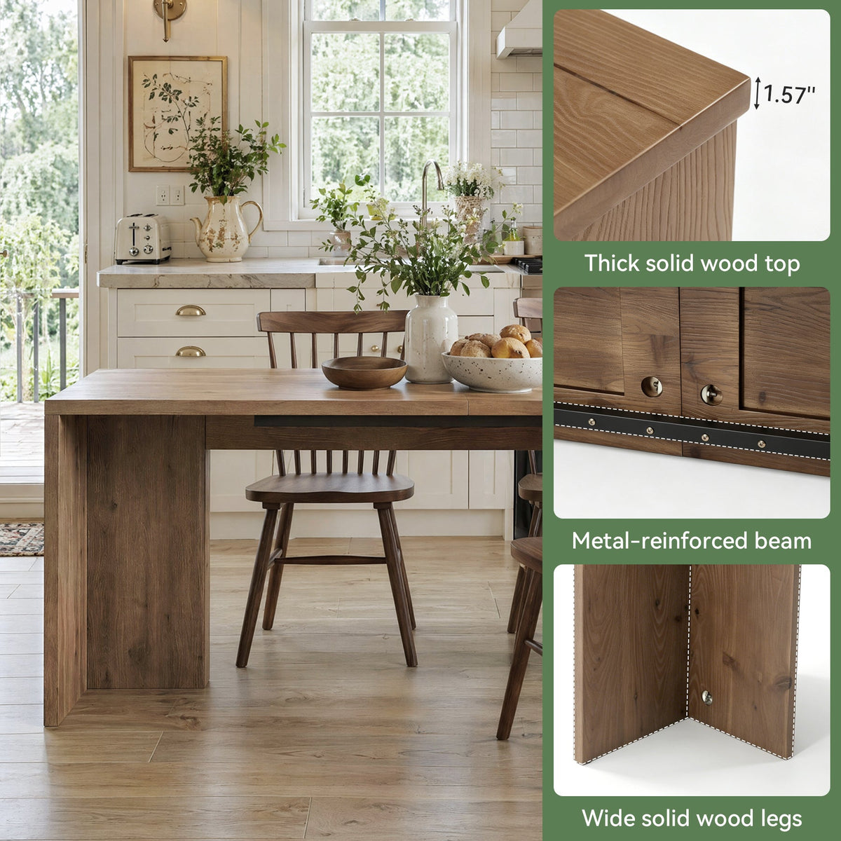 78"Solid Wood  Dining Table, Kitchen Table for 6-8 People for Dining Room