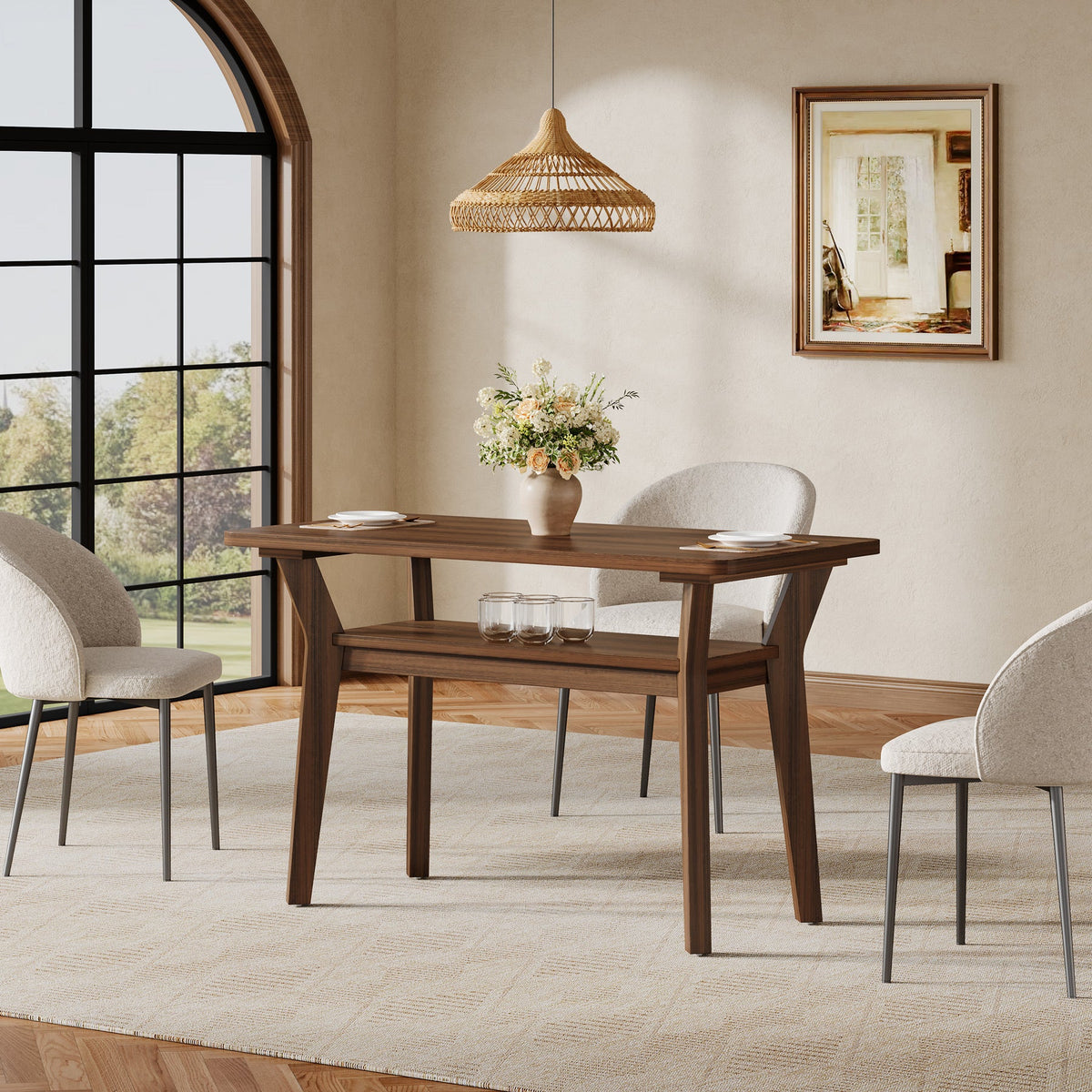 47" Dining Table, 2-Tier Rectangle Kitchen Table with Solid Wood Legs
