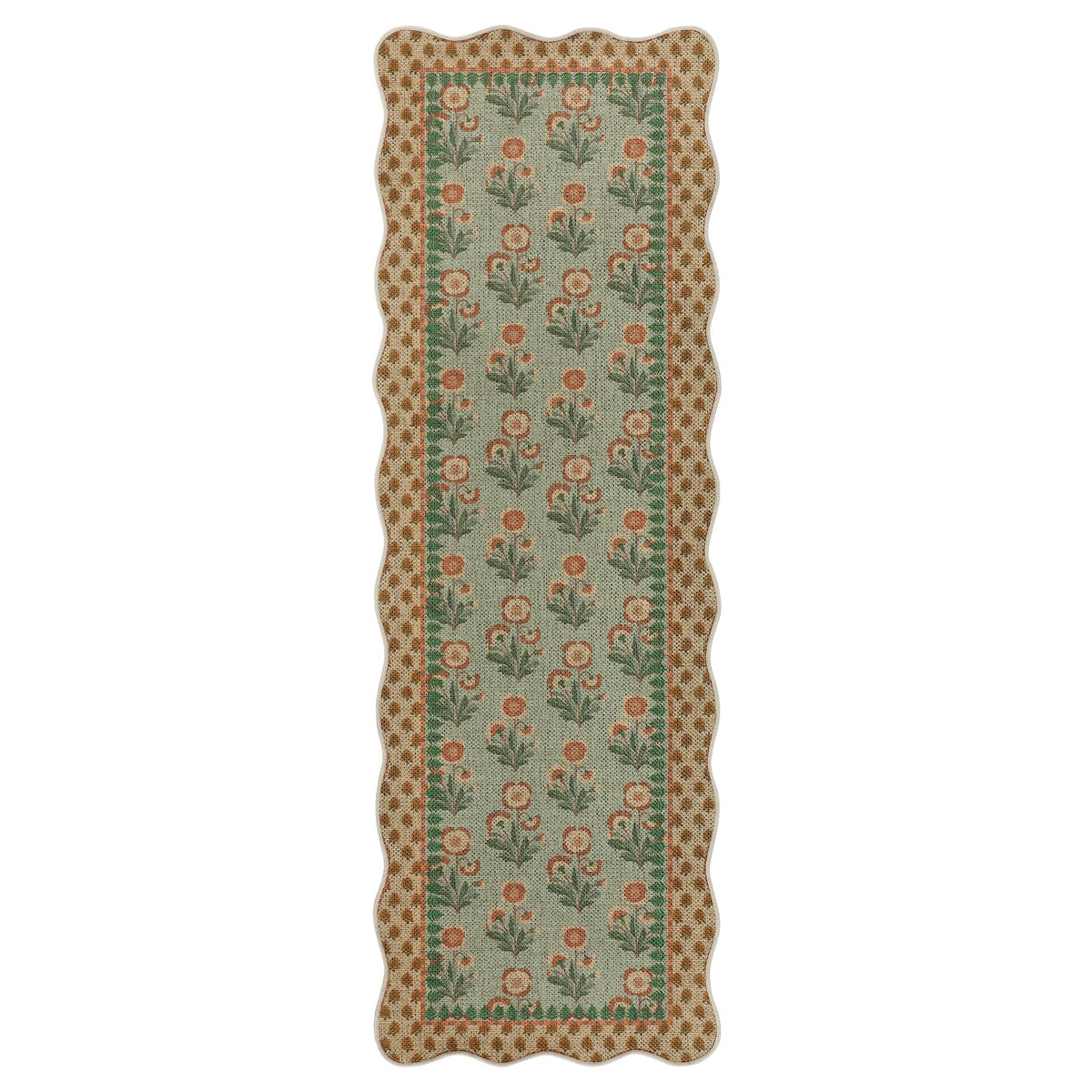 2x6/3x5 Scalloped Floral Easy Jute Washable Area Rug, Farmhouse Soft Low Pile Carpet for Hallway & Entryway, Oeko-Tex Certified