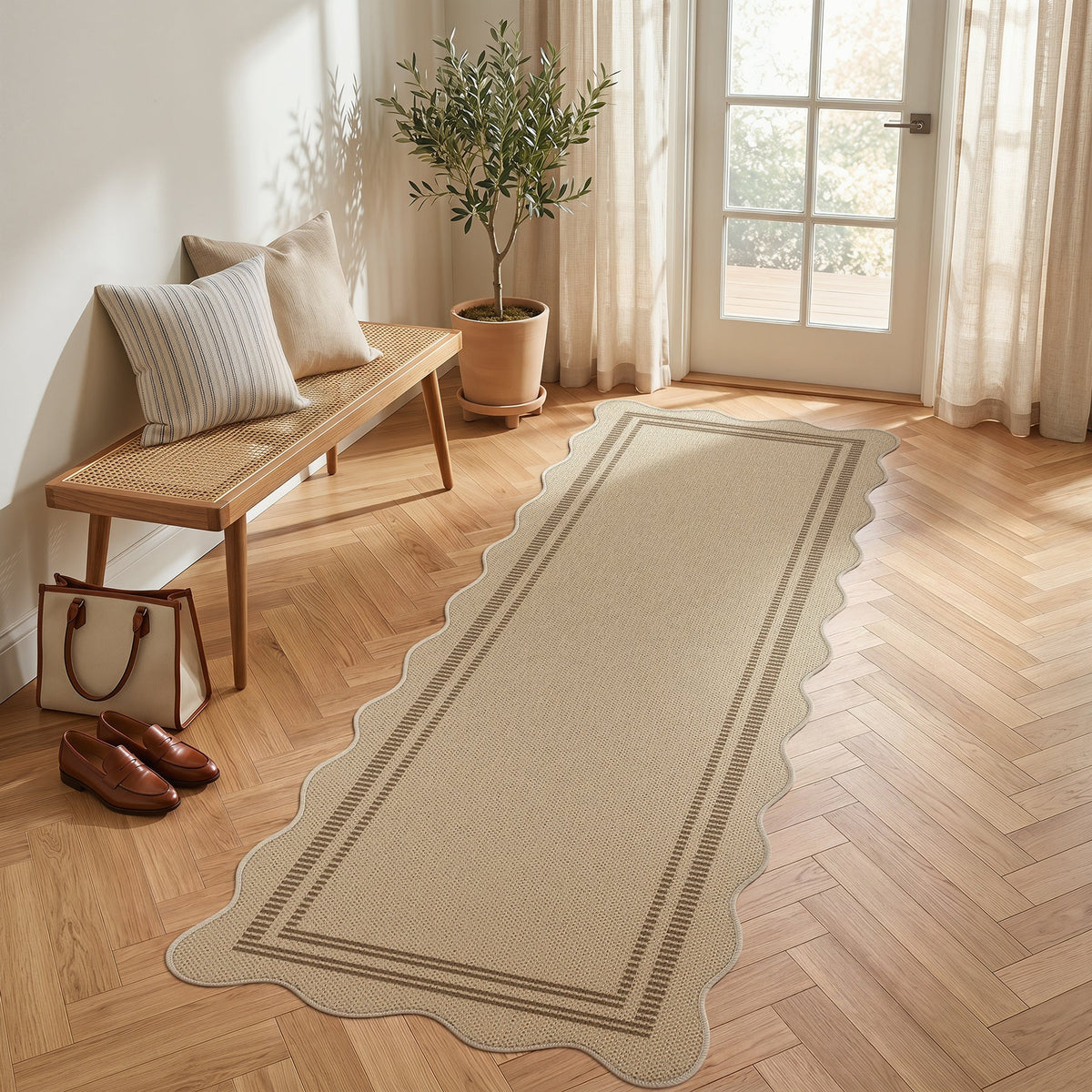 2x6 Scalloped Easy Jute Area Rugs#Style_Brown Lines