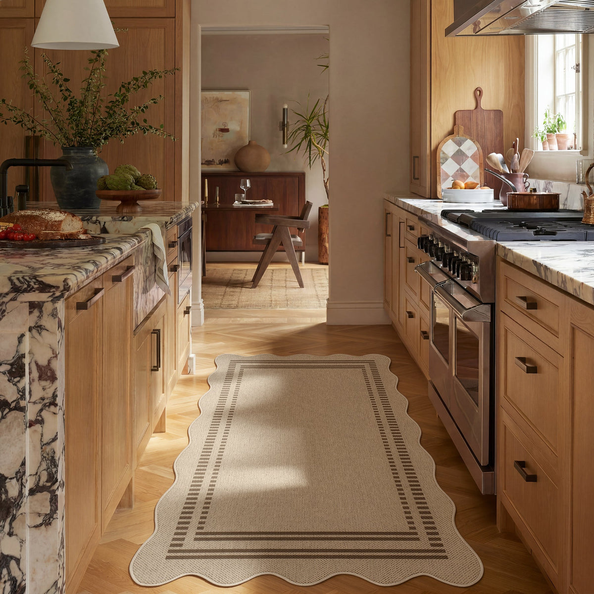 3x5 Scalloped Easy Jute Area Rugs#Style_Brown Lines