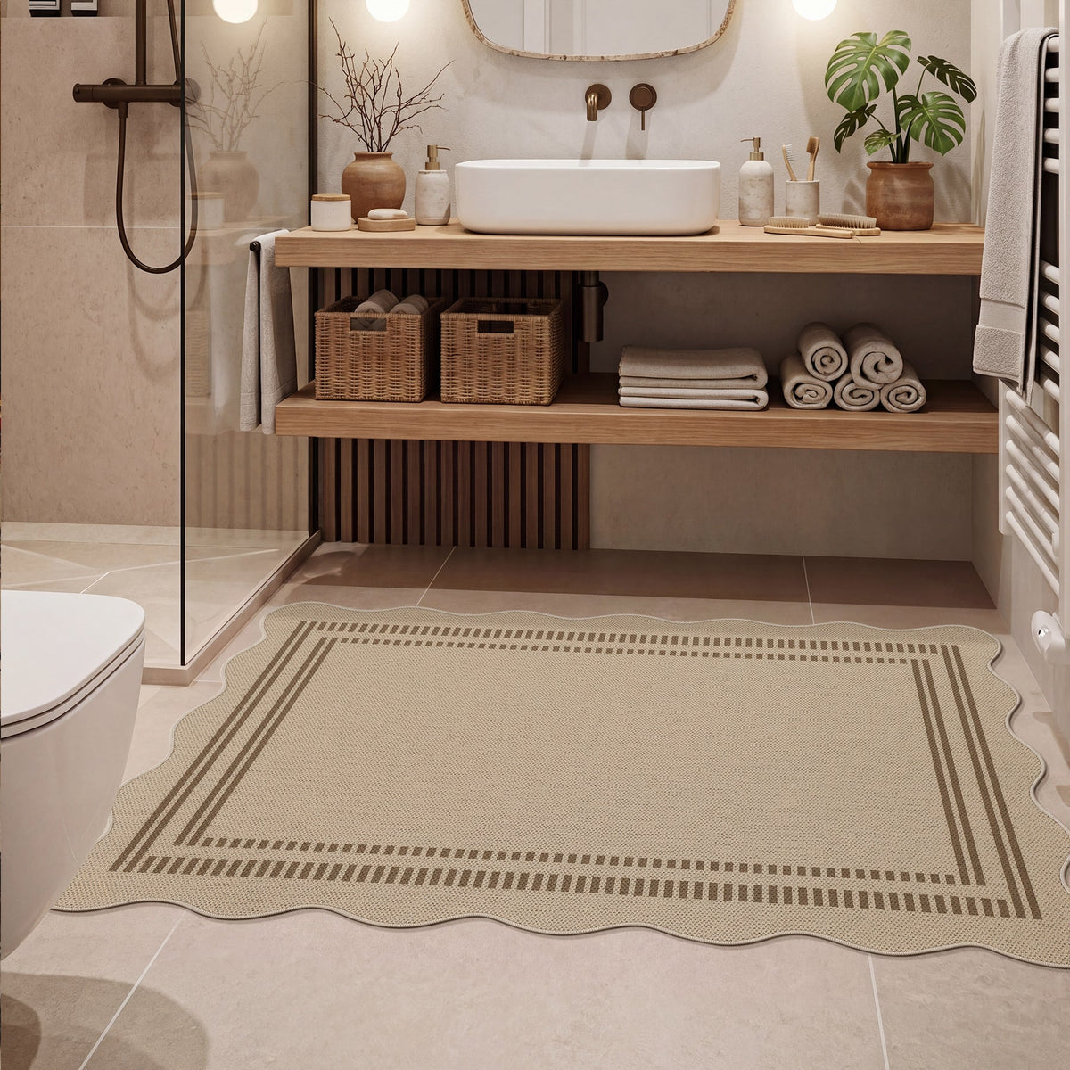 3x5 Scalloped Easy Jute Area Rugs#Style_Brown Lines
