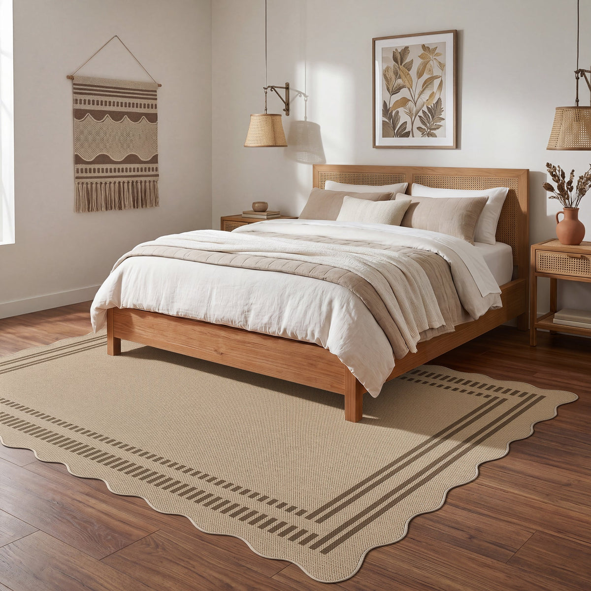 5x7 Scalloped Easy Jute Area Rugs#Style_Brown Lines