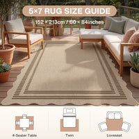 5x7 Scalloped Easy Jute Area Rugs#Style_Brown Lines