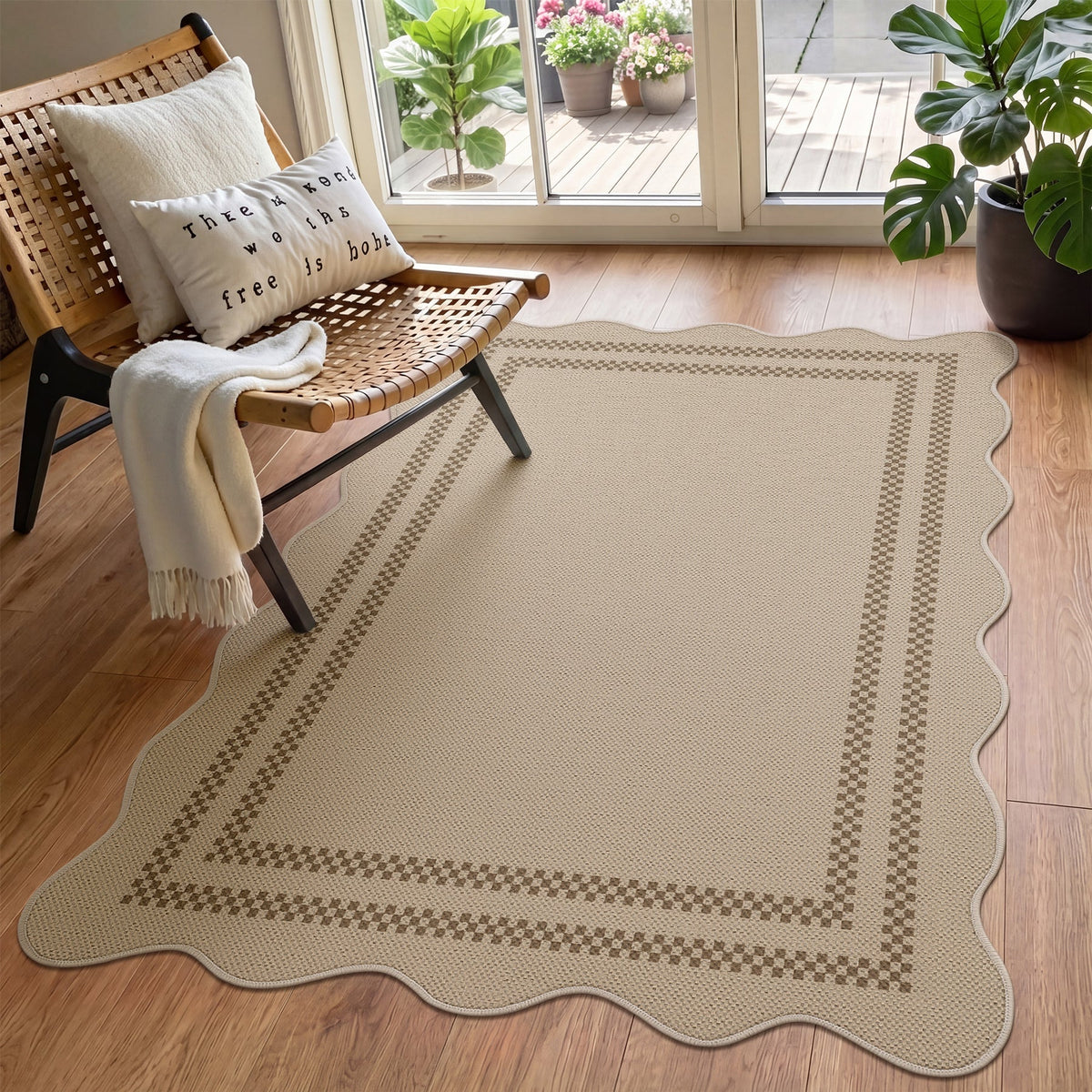 3x5 Scalloped Easy Jute Area Rugs#Style_Brown Plaid