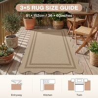 3x5 Scalloped Easy Jute Area Rugs#Style_Brown Plaid