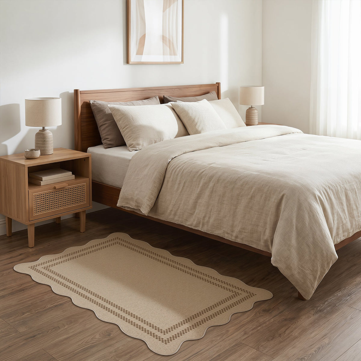 3x5 Scalloped Easy Jute Area Rugs#Style_Brown Plaid