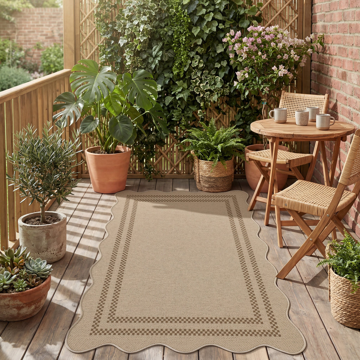 3x5 Scalloped Easy Jute Area Rugs#Style_Brown Plaid