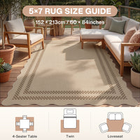 5x7 Scalloped Easy Jute Area Rugs#Style_Brown Plaid