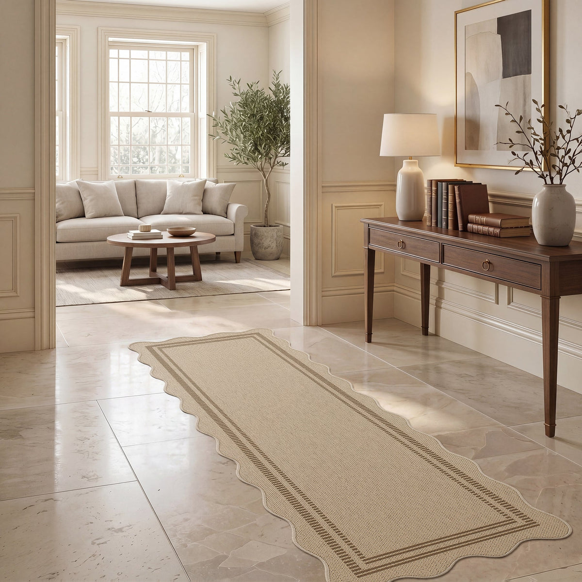 2x6 Scalloped Easy Jute Area Rugs#Style_Brown Lines