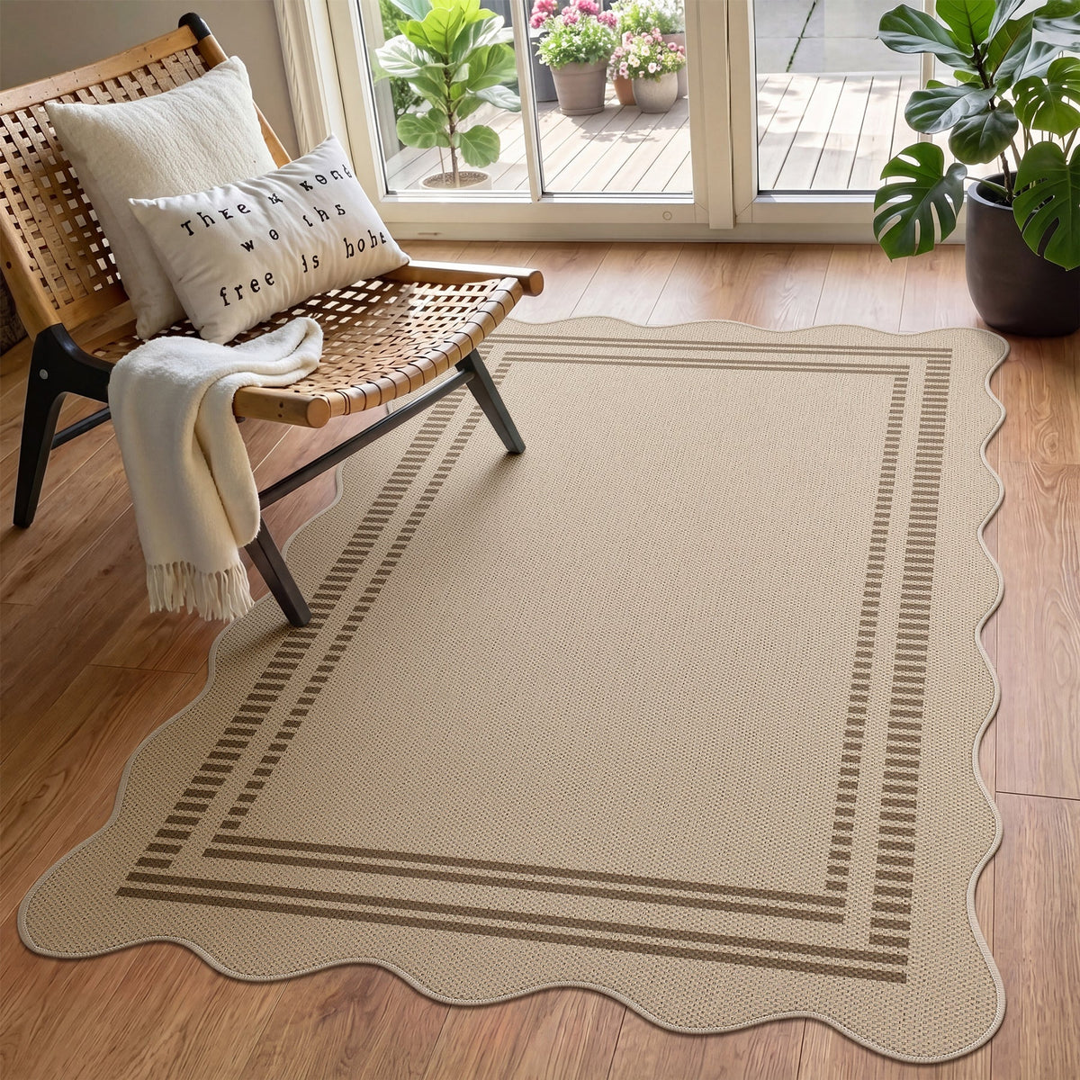 3x5 Scalloped Easy Jute Area Rugs#Style_Brown Lines