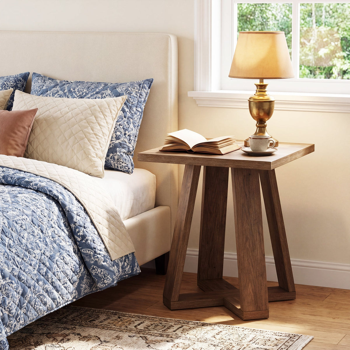 19.7" Farmhouse End Table, Cross Leg Square Side Table for Living Room