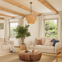 3-Light Light Fixture, Hand-Woven Rattan Pendant Light With Adjustable Height
