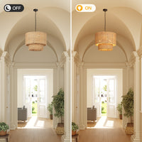 3-Light Light Fixture, Hand-Woven Rattan Pendant Light With Adjustable Height