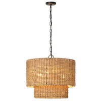 3-Light Light Fixture, Hand-Woven Rattan Pendant Light With Adjustable Height