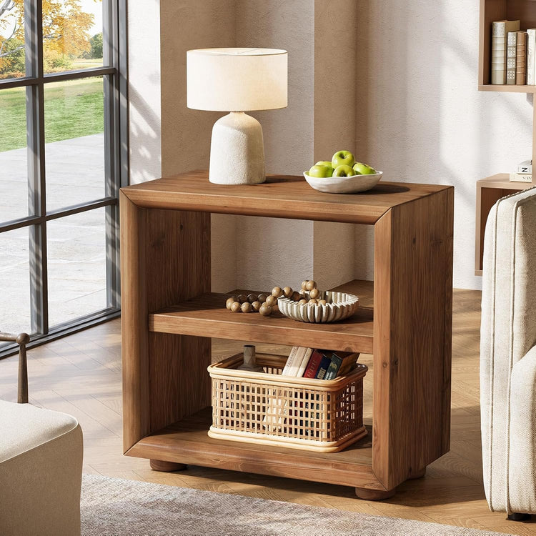 3-Tier End Table, Wood Side Table Nightstand with Storage Shelves