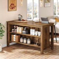 3-Tier Home Bar Table Unit, 59" Counter Height Pub Table with Storage Shelves