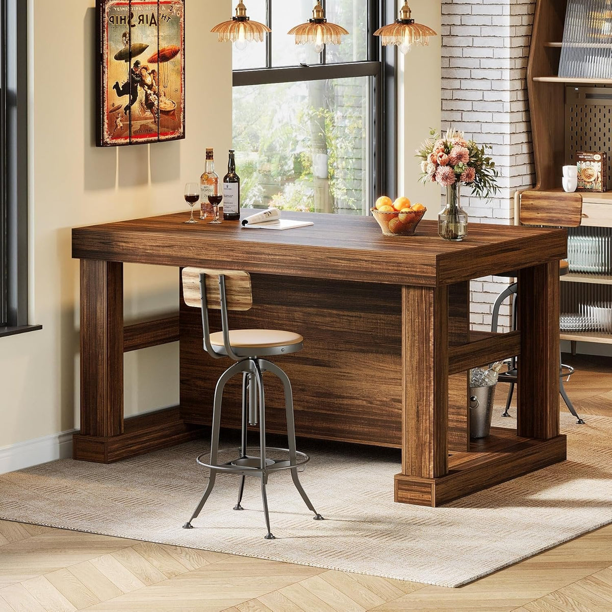 3-Tier Kitchen Island, 55" Width Kitchen Shelf with Large Worktop