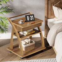 3-Tier Side Table, Rolling End Table for Couch with Adjustable Tabletop