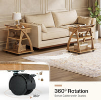 3-Tier Side Table, Rolling End Table for Couch with Adjustable Tabletop