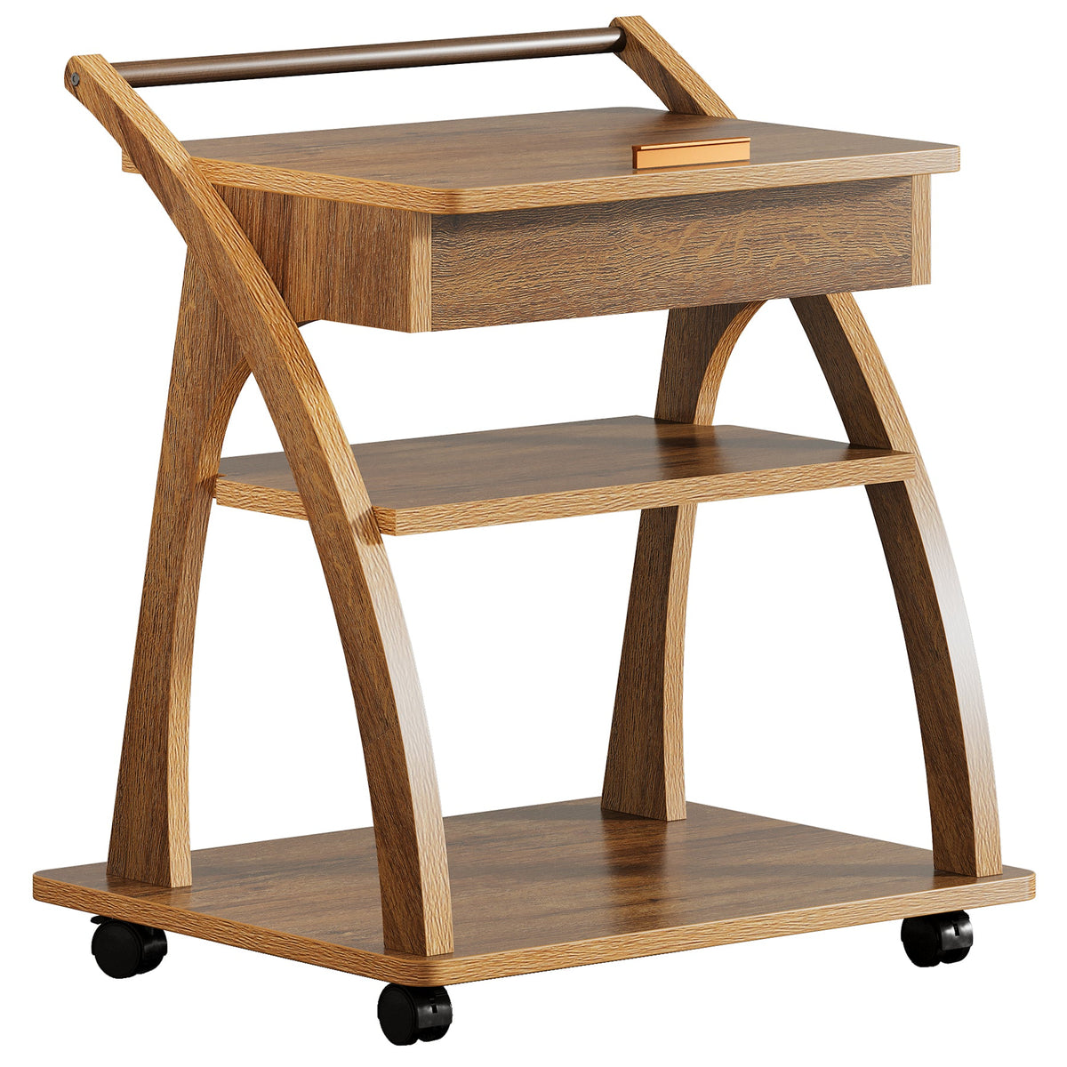 3-Tier Side Table, Rolling End Table for Couch with Adjustable Tabletop
