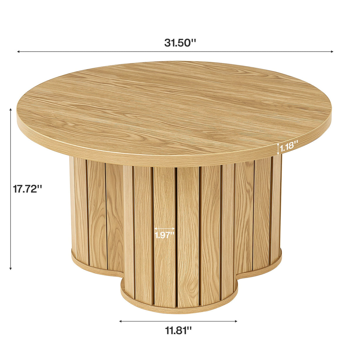 31.5" Circle Coffee Table, Small Accent Center Table with Three-lobed Grille Base for Living Room