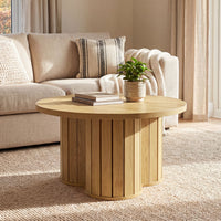 31.5" Circle Coffee Table, Small Accent Center Table with Three-lobed Grille Base for Living Room